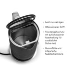 Edelstahl Wasserkocher Mattschwarz 1,2 L mit Temperatureinstellungen 360° Drehbasis leise tropffreier Ausguss
