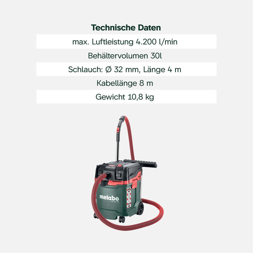 ASA 30 H PC Allessauger Nass und Trockensauger Staubklasse H 1200 W 30 L PressClean Bau und Werkstattsauger