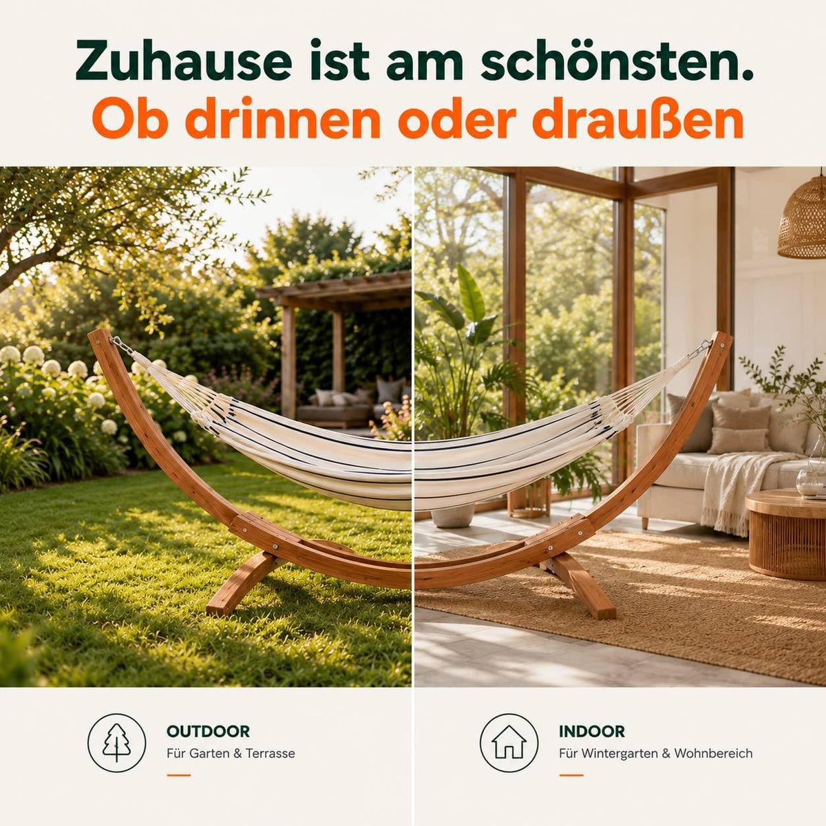 Outdoor Hängemattengestell Modell 24 aus Eukalyptusholz robust wetterfest stabil für Garten Terrasse Balkon