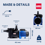 Poolpumpe mit Timer selbstansaugende Filterpumpe 10000 Liter pro Stunde für sauberes Poolwasser