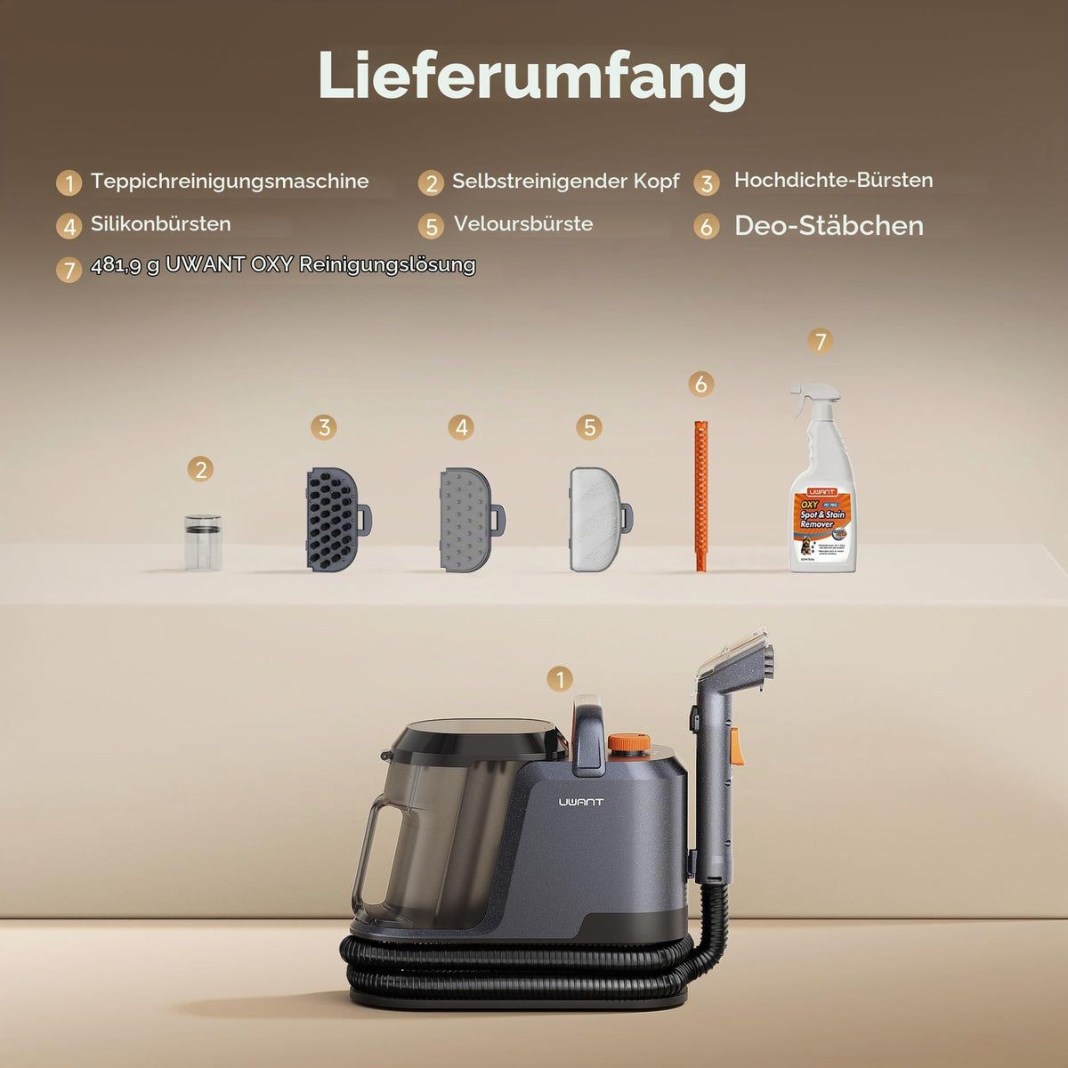 Y100Pet Polsterreiniger 22 kPa Teppichreiniger Waschsauger geräuscharm Schlauch Flecken Sofa Teppich
