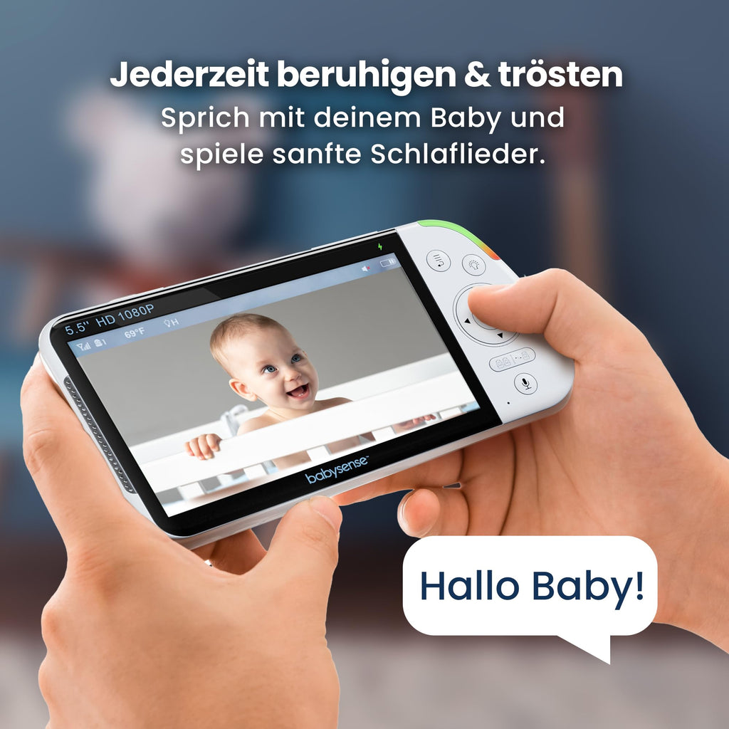 Full HD Split Screen Babyphone 2 Kameras Nachtlicht 6 Farben Geräusch Lichtmaschine 20h abhörsicher ohne WLAN
