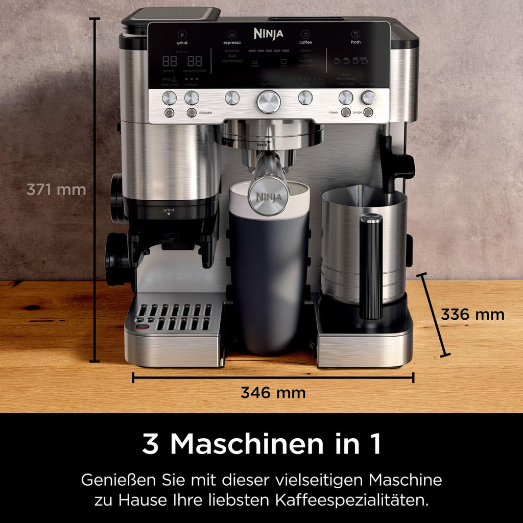 Luxe Premier 3 in 1 Kaffeemaschine mit Mahlwerk und Aufschäumer Silber für Espresso Latte Cappuccino