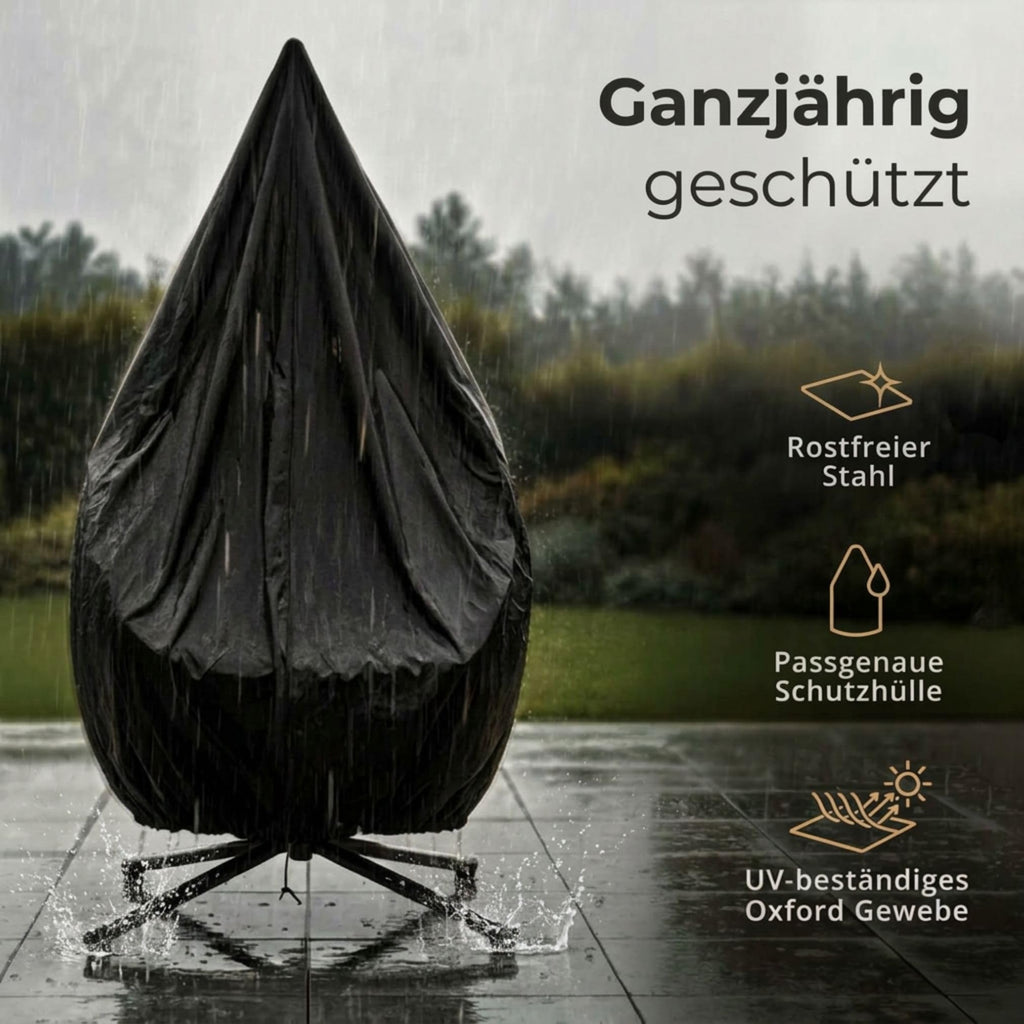 Hängesessel mit Gestell Outdoor Indoor, Sommer Winter Wendebezug, bis 150 kg, faltbar, mit Abdeckplane, Grau