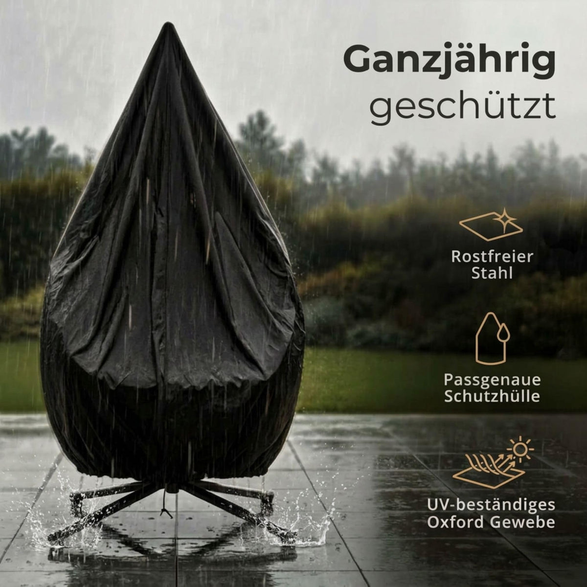 Hängesessel mit Gestell Outdoor Indoor, Sommer Winter Wendebezug, bis 150 kg, faltbar, mit Abdeckplane, Grau