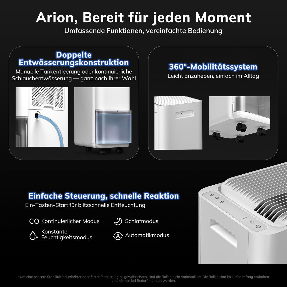 Elektrischer Luftentfeuchter 25 L pro Tag kompakt mit Dauerablauf gegen Feuchtigkeit für Wohnung Keller Bad