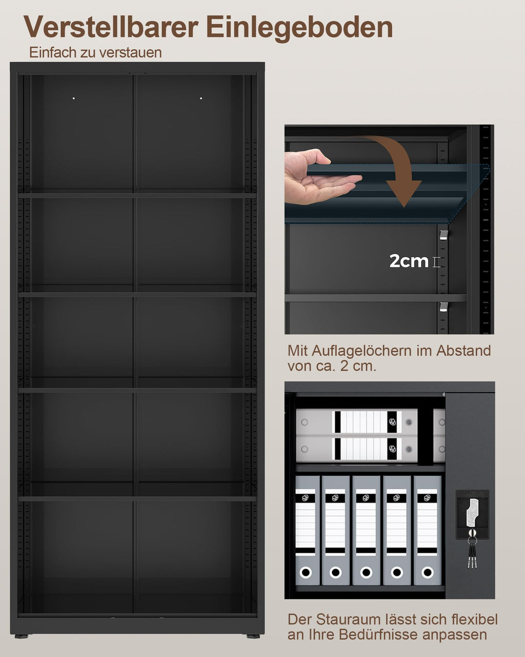 Stahlschrank 5 Ebenen mit Schloss Doppeltüren verstellbare Einlegeböden Werkzeugschrank 80x40x181,5 cm Schwarz