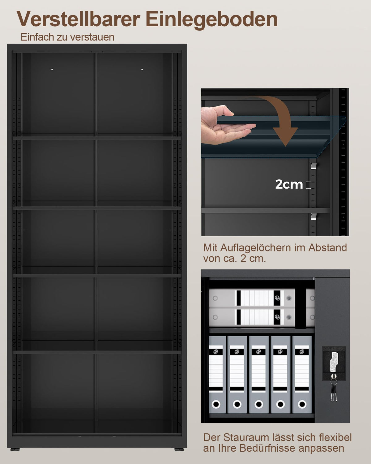 Stahlschrank 5 Ebenen mit Schloss Doppeltüren verstellbare Einlegeböden Werkzeugschrank 80x40x181,5 cm Schwarz