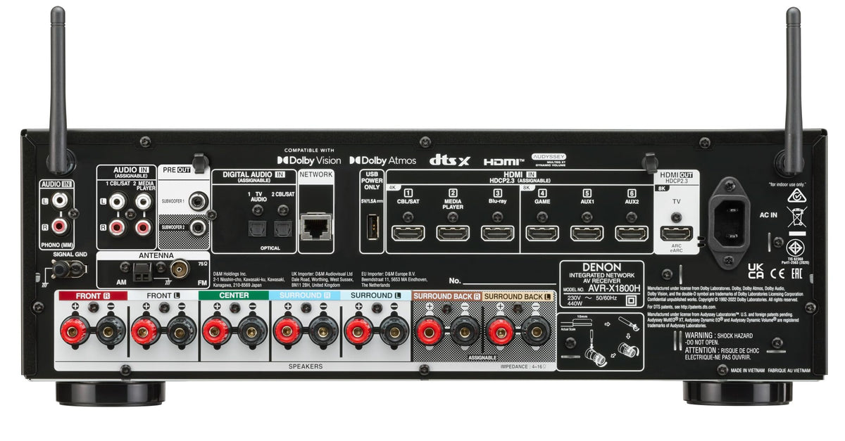 AVR-X1800H 7.2 Kanal AV Receiver HiFi Verstärker mit Dolby Atmos DTS X 8K HDMI 2.1 eARC HEOS