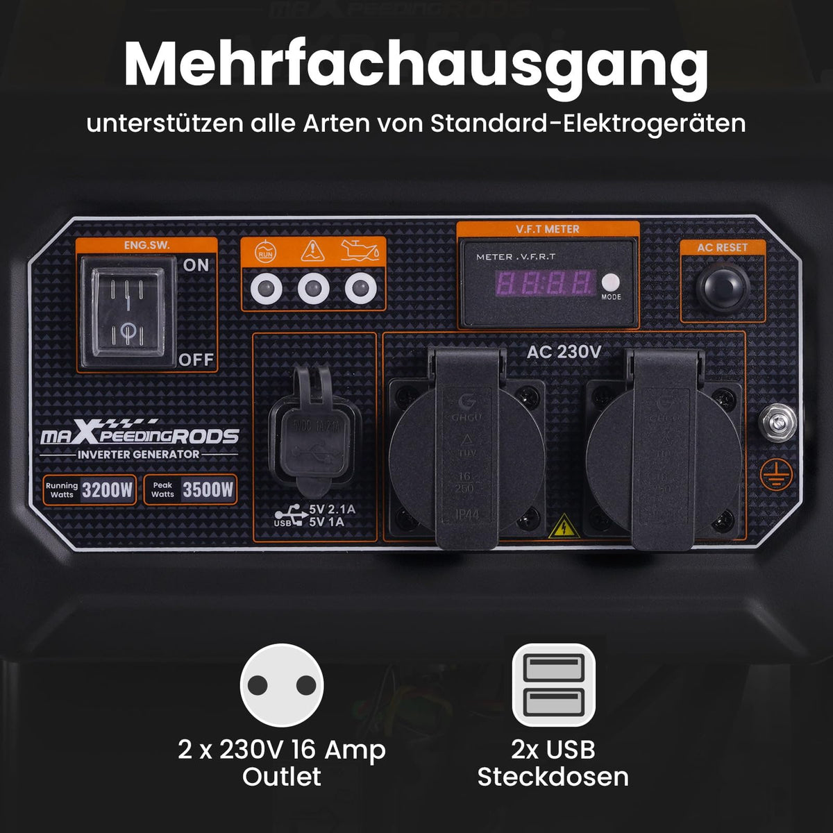 Tragbarer Inverter Stromgenerator 3500W Benzin 4 Takt 223cc Notstromaggregat Generator für Camping