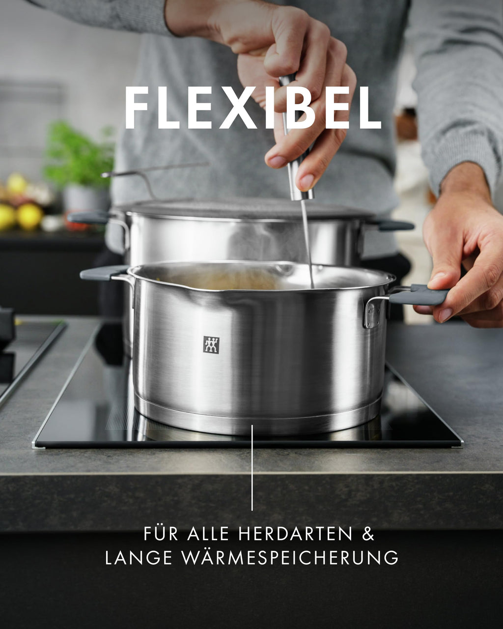 Simplify Kochtopf Set 5 teilig mit integriertem Sieb Induktionsgeeignet grau Kochgeschirr Set