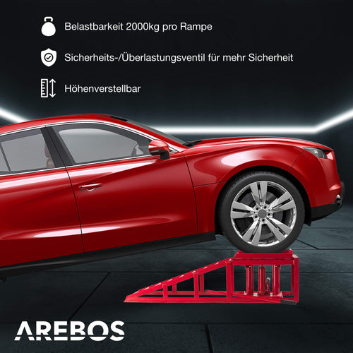 2x Auffahrrampe mit hydraulischem Wagenheber höhenverstellbar bis 2 T für Auto Kfz Werkstatt