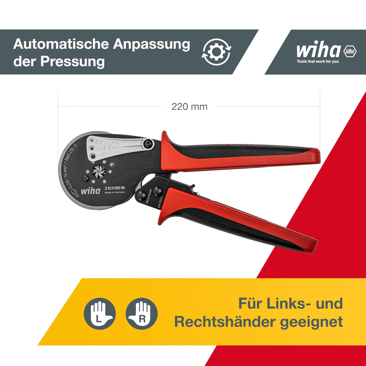 Quetschzange Crimpzange automatisch 0,08 bis 16mm² 41246 Sechskant Vercrimpung Aderendhülsenzange Elektriker