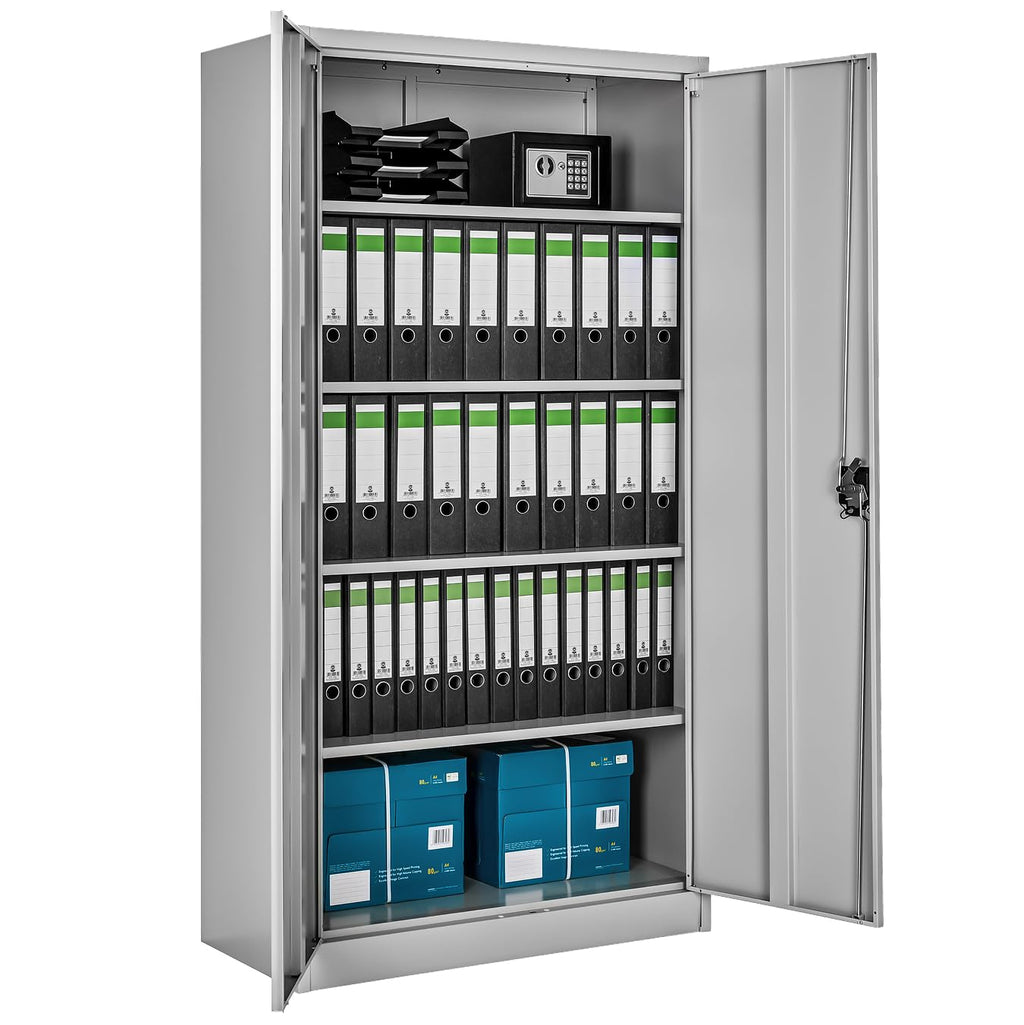 Aktenschrank 180x90x40 cm abschließbarer Büroschrank aus Stahl 2 Türen 5 höhenverstellbare Einlegeböden grau