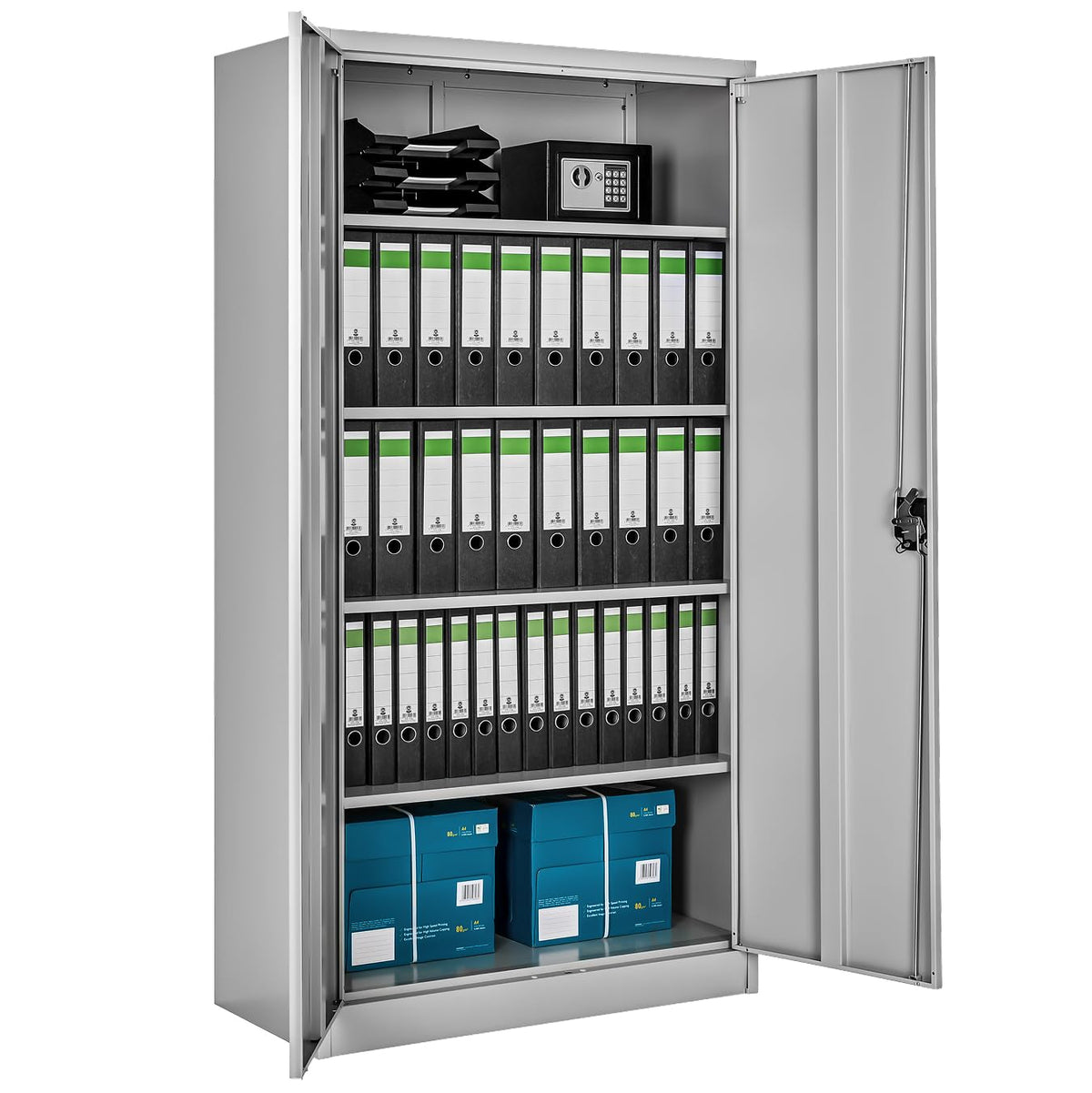Aktenschrank 180x90x40 cm abschließbarer Büroschrank aus Stahl 2 Türen 5 höhenverstellbare Einlegeböden grau