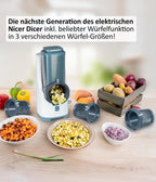 Nicer Dicer Electro PRO 32tlg sage Gemüseschneider elektrisch 9 Aufsätze Reiben Würfeln extrascharfe Klingen