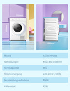 Wärmepumpentrockner 8 kg Energieklasse D Weiß CD08EHP05W Frontlader Trockner mit Wärmepumpe