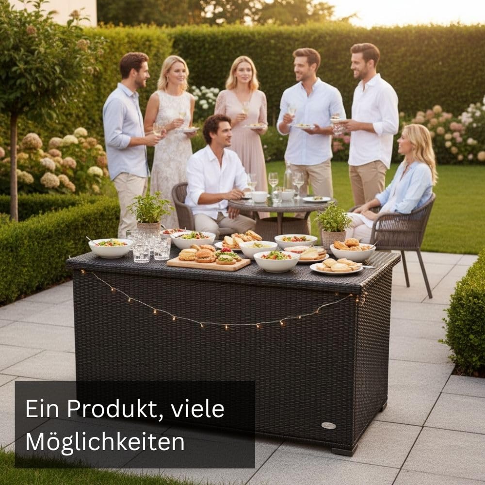 Auflagenbox wasserdicht XXL 950 l schwarz Gartenbox Aufbewahrungsbox Kissenbox Outdoor Gartentruhe Polyrattan