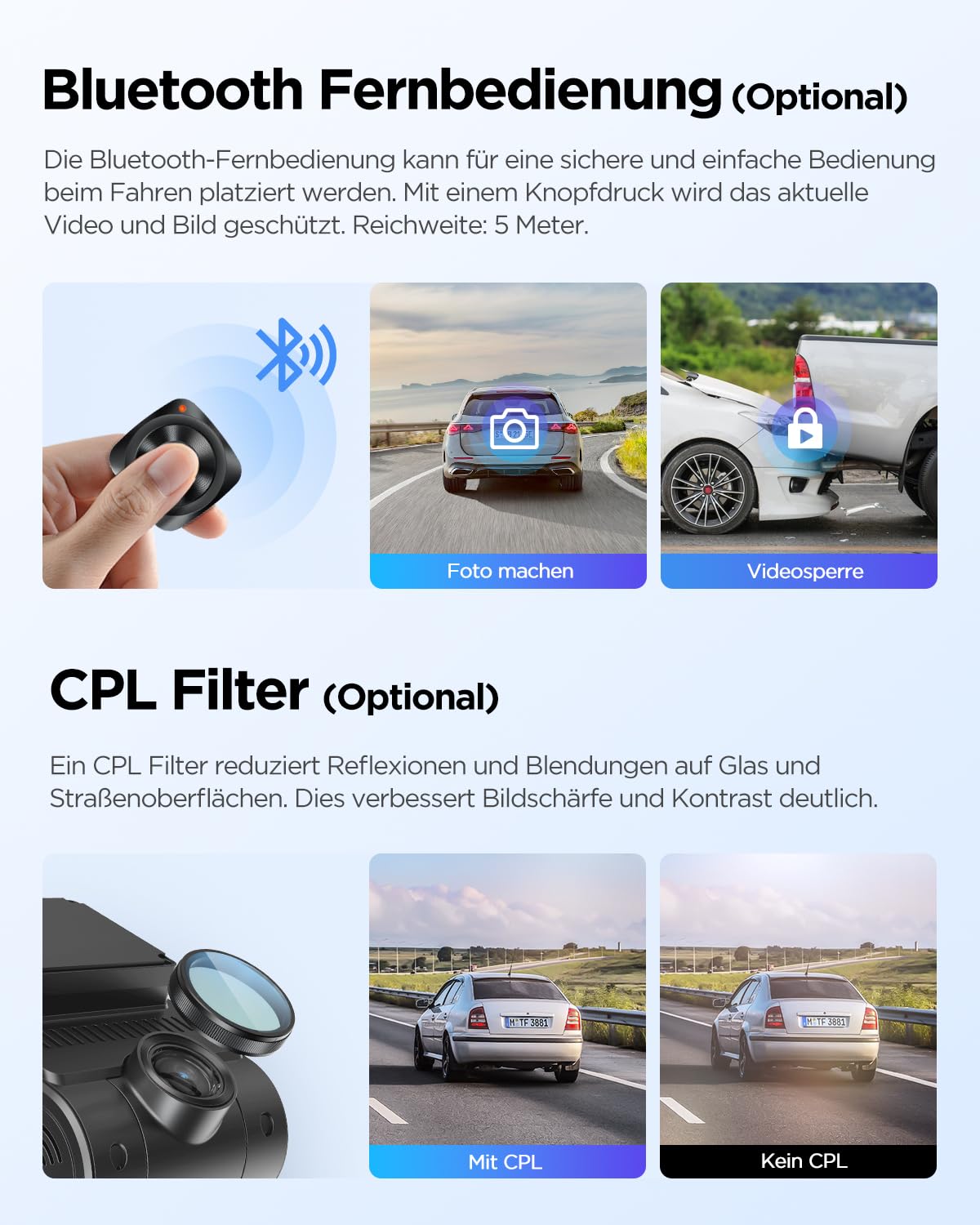 A229 Plus 2CH Dualkanal Dashcam Dual 2K HDR 5GHz WLAN GPS Sprachsteuerung Autokamera für Fahrzeuge