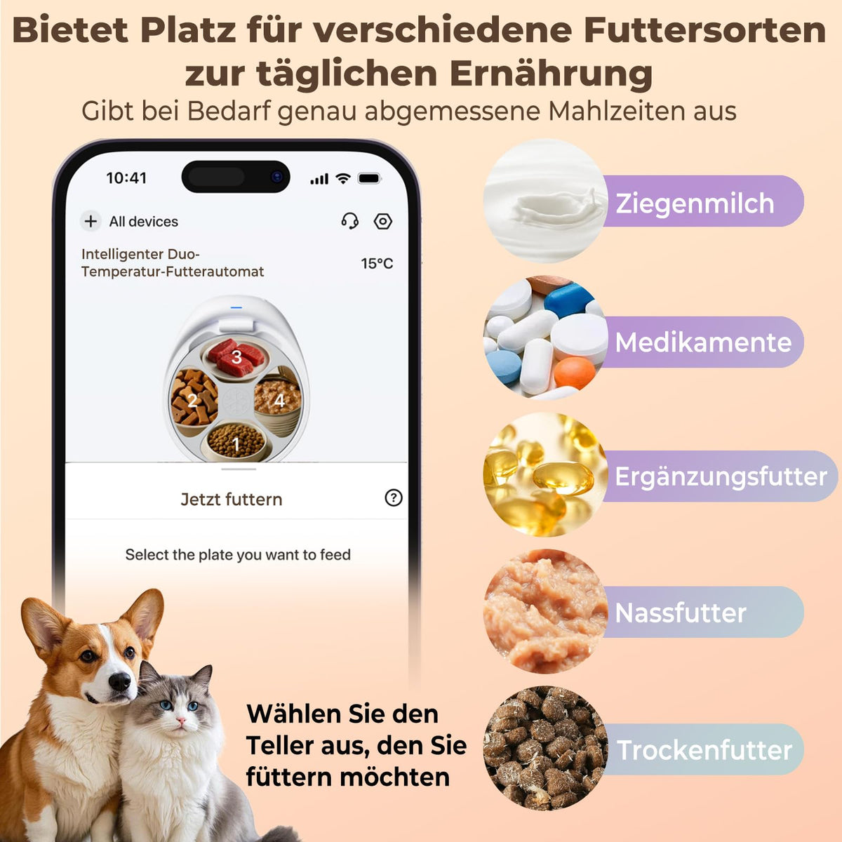 Intelligent Katzenfutterautomat Nassfutter Halbleiter Kühlung Heizung App 4 Frischmahlzeiten Infrarotsensorik