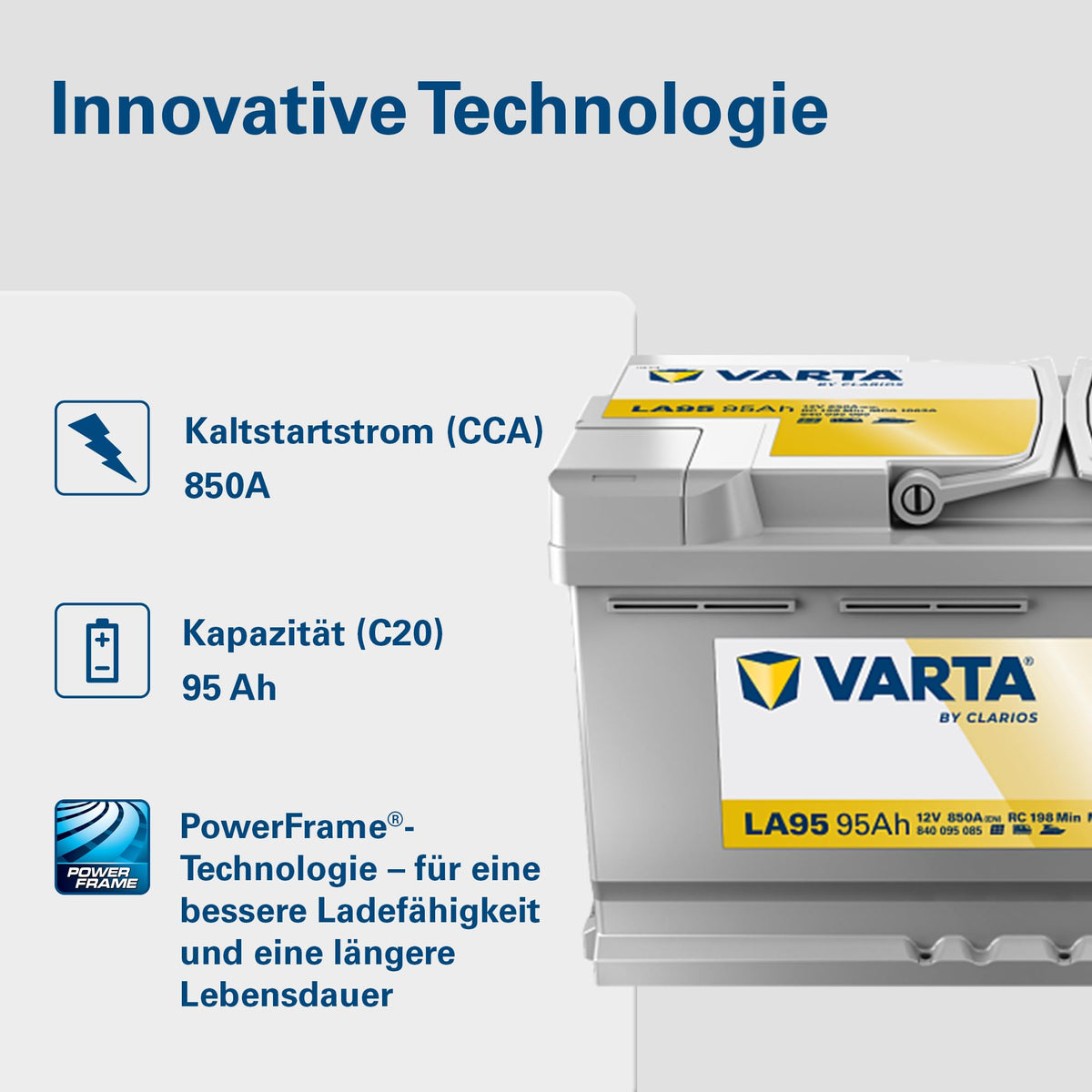 Dual Purpose AGM Batterie LA95 12V 95Ah 850A für Wohnmobile Wohnwagen Boote Starter und Versorger wartungsfrei