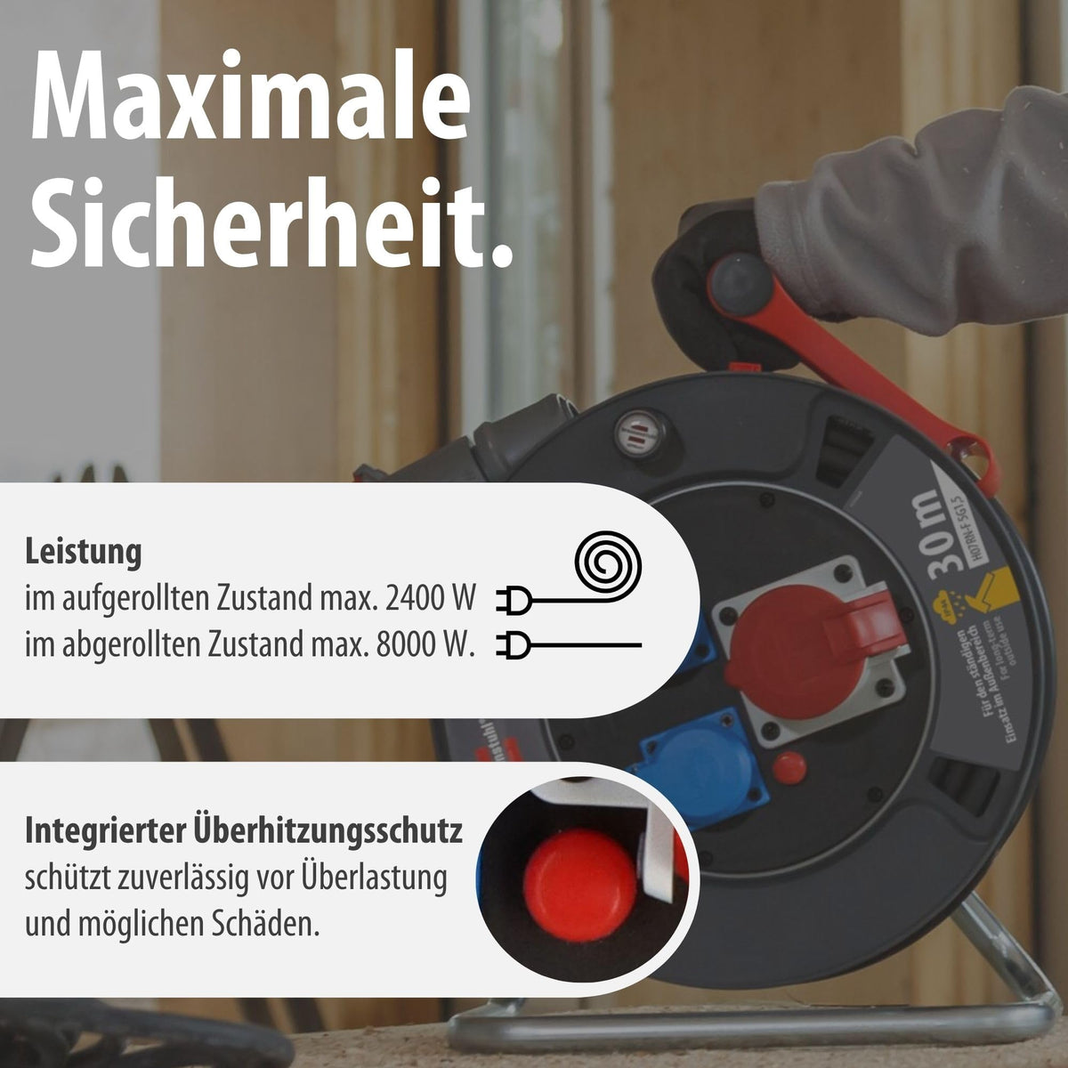 Garant CEE 1 V2 IP44 Kabeltrommel 30m für Außenbereich Baustelle Garten Camping Kabelrolle