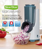 Nicer Dicer Electro PRO 32tlg sage Gemüseschneider elektrisch 9 Aufsätze Reiben Würfeln extrascharfe Klingen