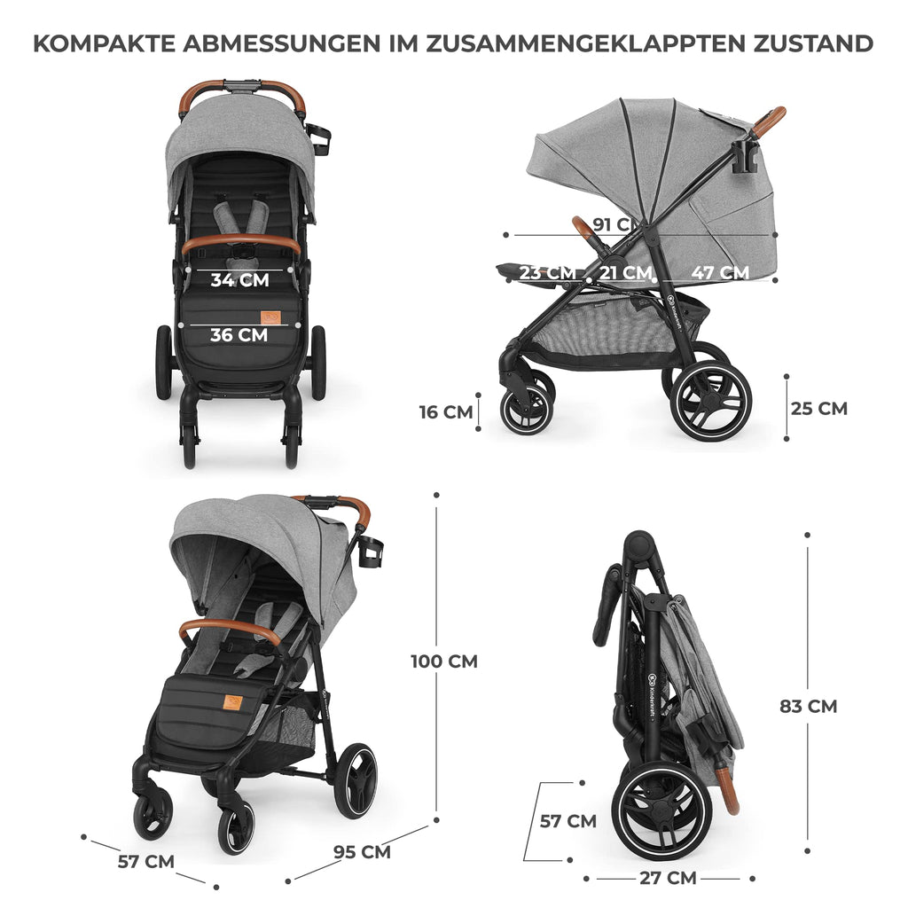 Grande Plus Buggy von Geburt bis 22 kg einhandfaltbar Liegeposition Verdeck mit Fenster 4 gefederte Räder Grau