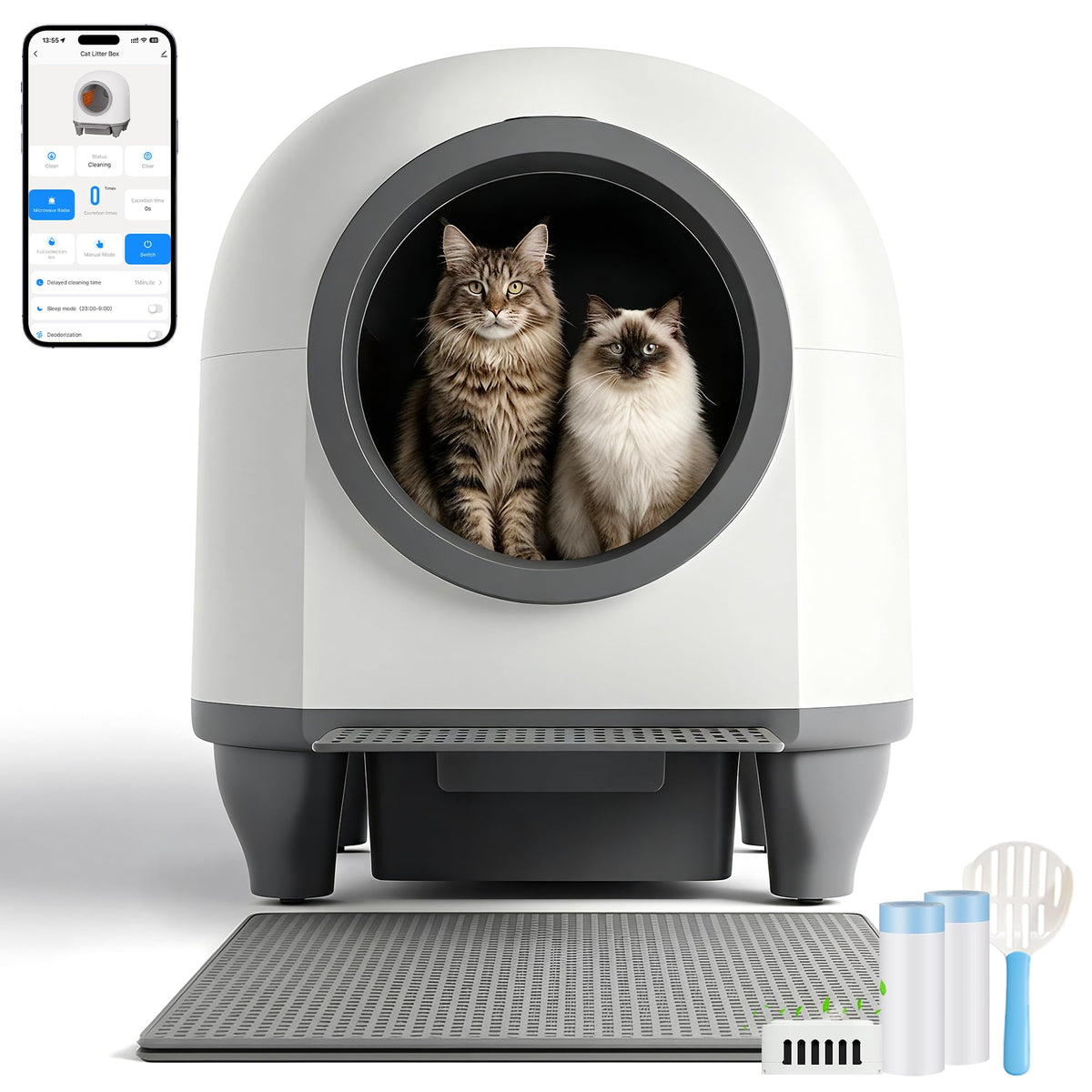 Automatisches Katzenklo 90L Katzentoilette für Mehrkatzenfamilien mit automatischer Selbstreinigung