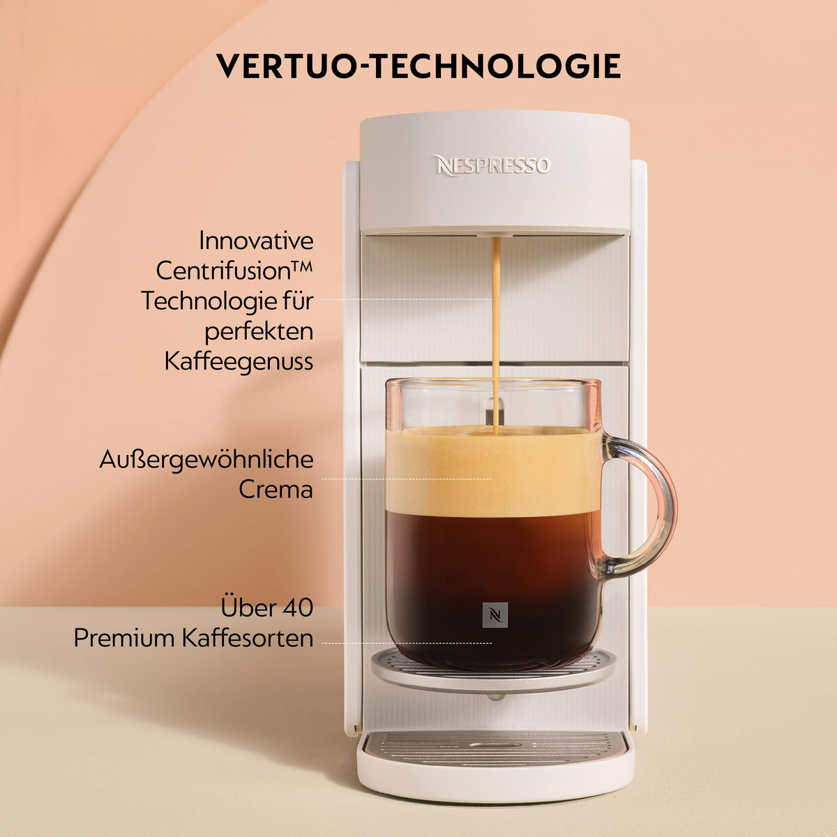 Vertuo Up Kaffeekapselmaschine 5 Tassengrößen 3 Sek Aufheizzeit One Touch Zubereitung 1,4L Wassertank ENV200.W