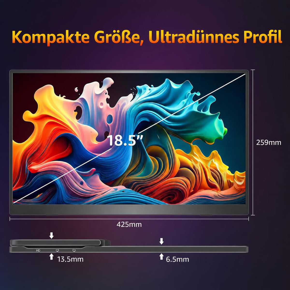 Tragbarer Monitor 18.5 Zoll 1080P FHD 120% sRGB HDMI USB-C Lautsprecher VESA Ständer für Laptop Xbox PS4 PS5