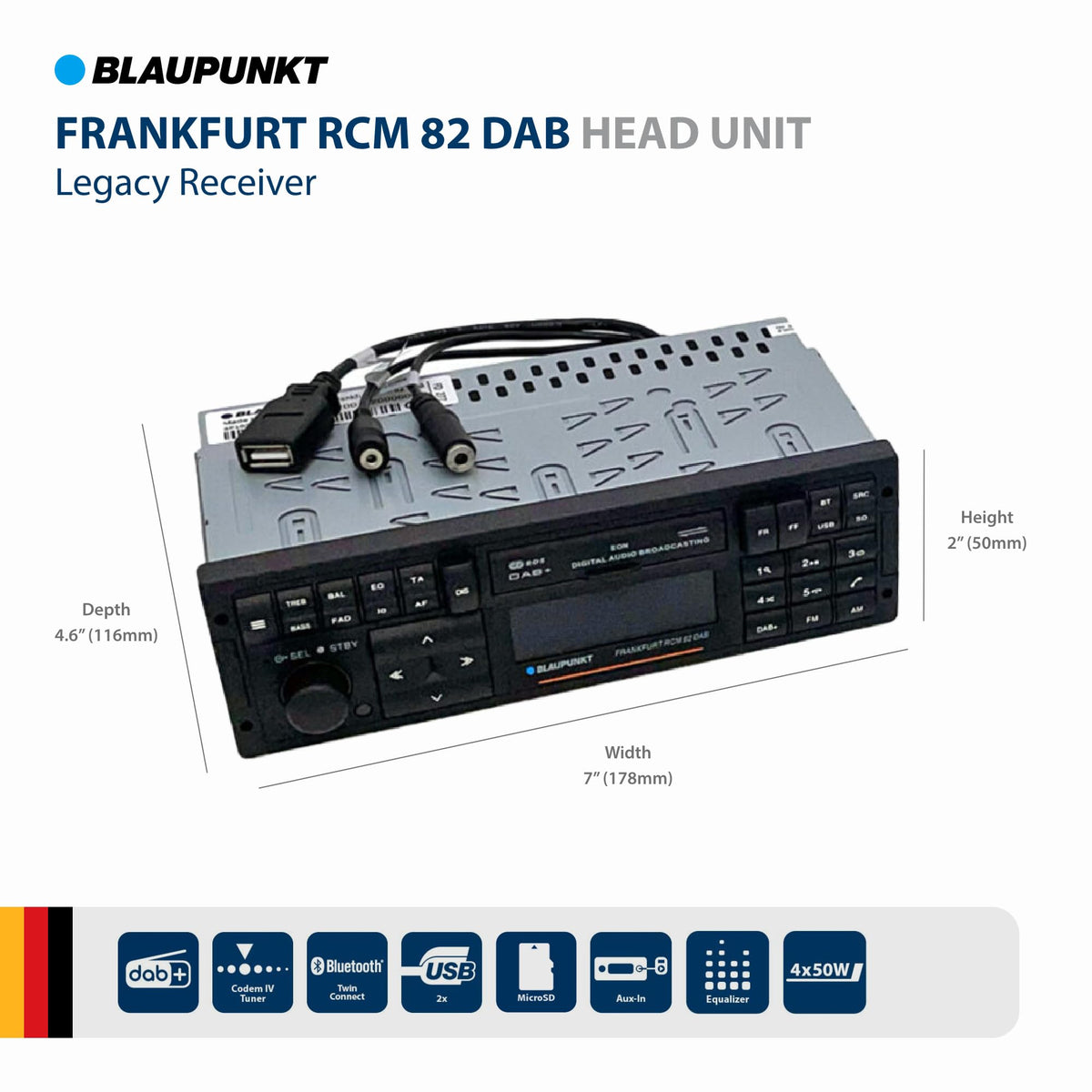 Frankfurt RCM 82 1 DIN Autoradio Youngtimer DAB+ Bluetooth Freisprecheinrichtung USB Aux SD Lenkrad FB 4x50W