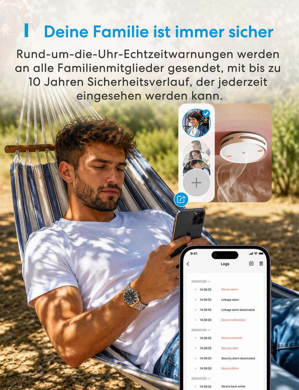 Vernetzter Matter Rauchmelder WLAN Feuermelder mit MSH450 Hub für Smart Home Alarm App Steuerung