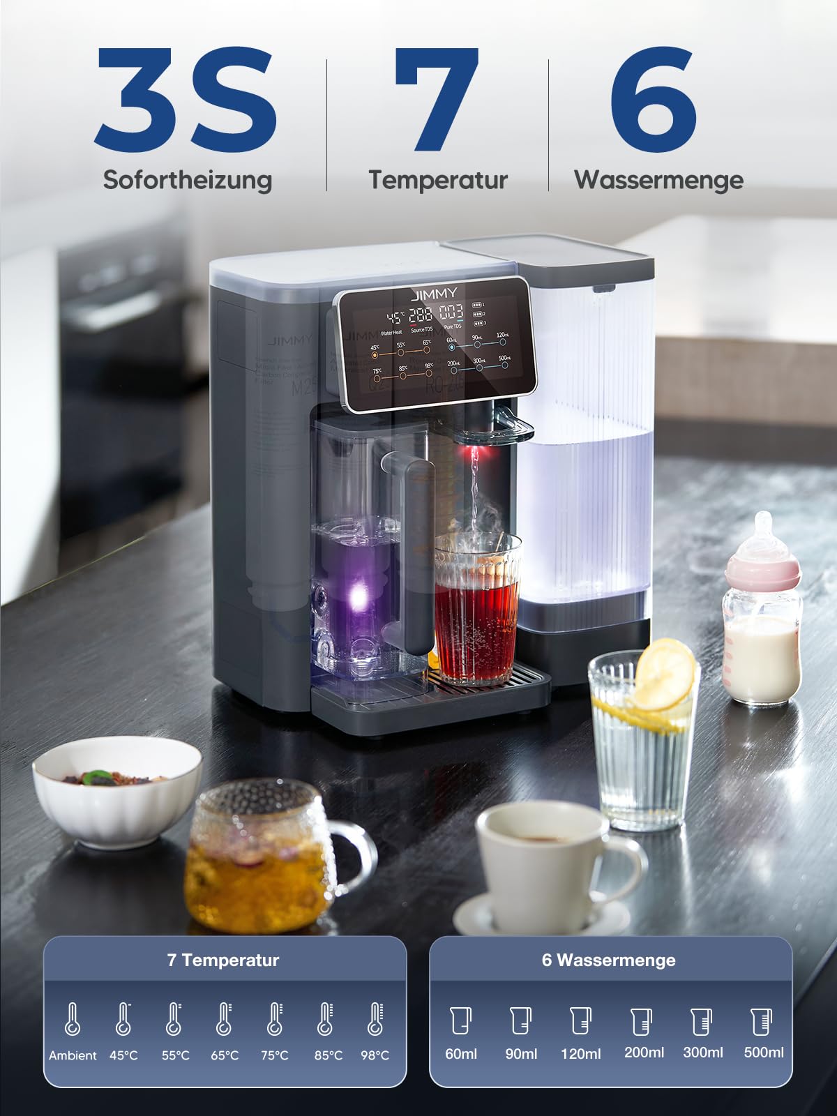 R9 Umkehrosmoseanlage Trinkwasser Heißwasserspender 7 Stufen RO Mineralien UV 3S Heizung 7 Temp TDS Monitor