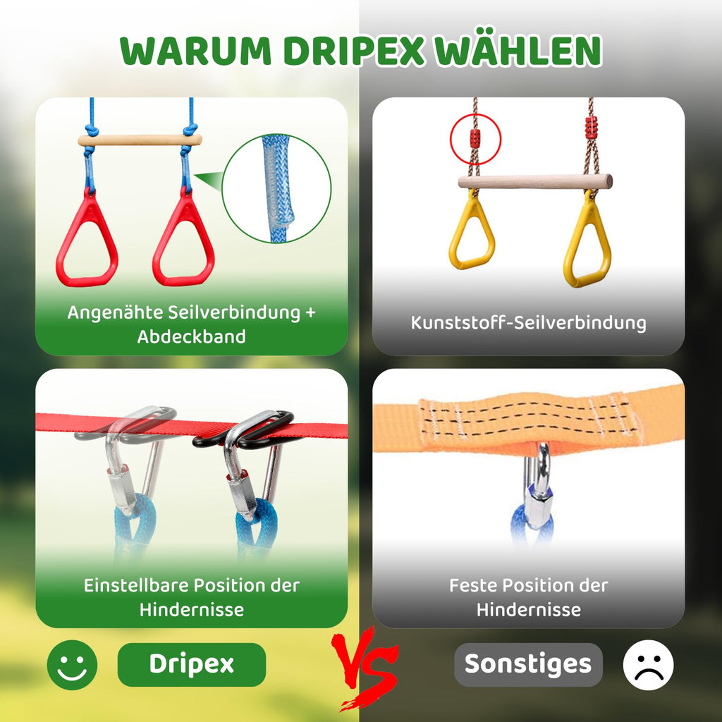 Slackline Kinder Ninja 2x15m für Jugendliche und Erwachsene im Freien Ninja Line Set für Garten