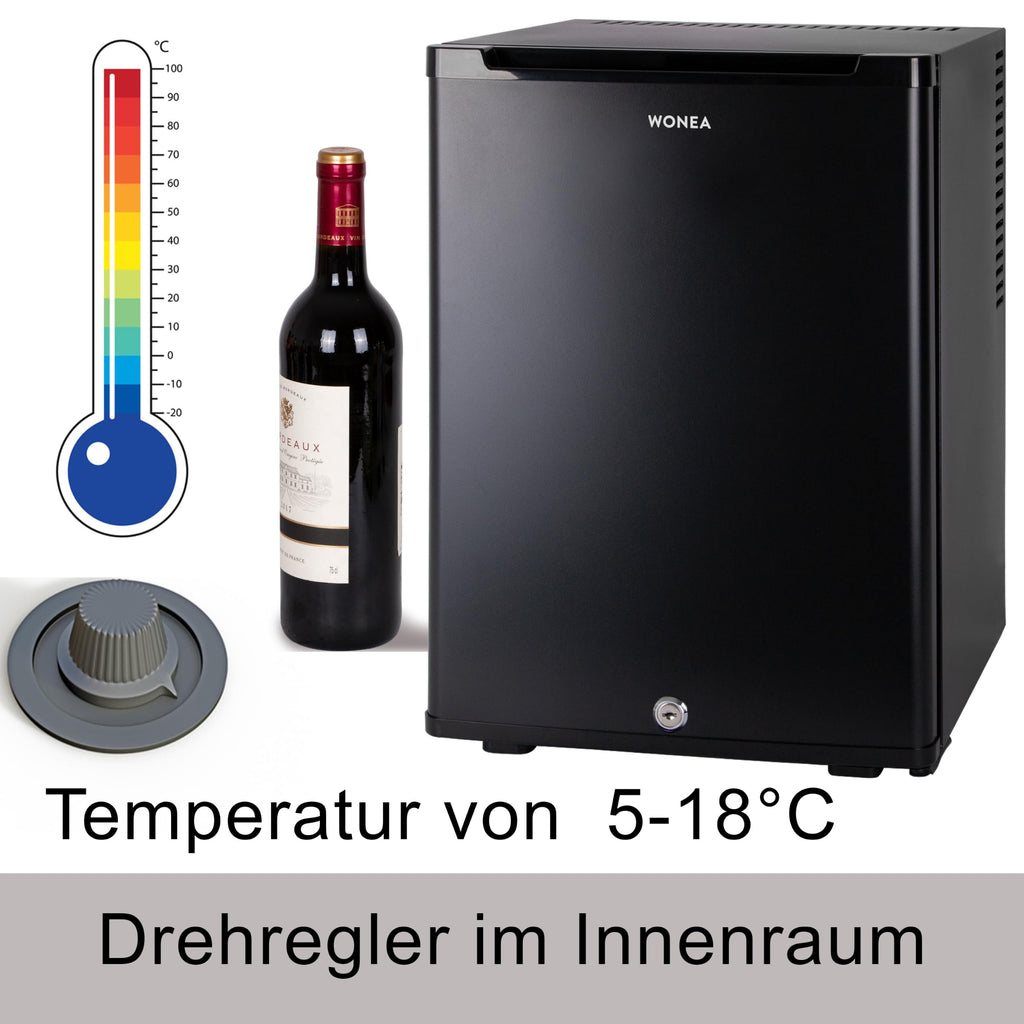 40 Liter Mini Kühlschrank lautlos geräuschlos Minibar mit Schloss 5°C bis 18°C Energieklasse D