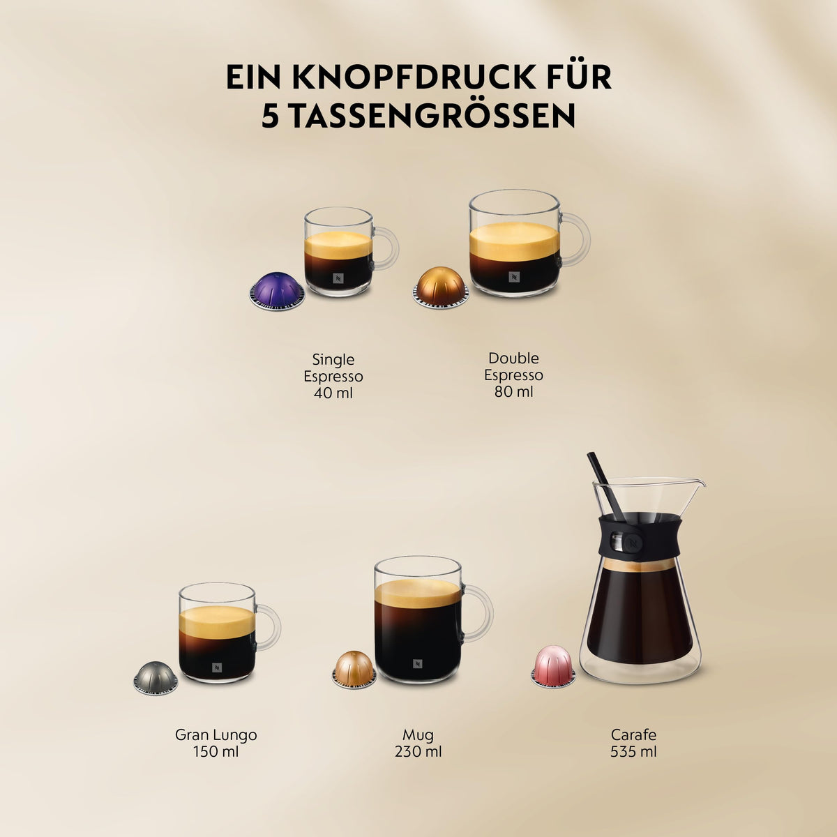 Vertuo Up Kaffeekapselmaschine 5 Tassengrößen 3 Sek Aufheizzeit One Touch Zubereitung 1,4L Wassertank ENV200.W