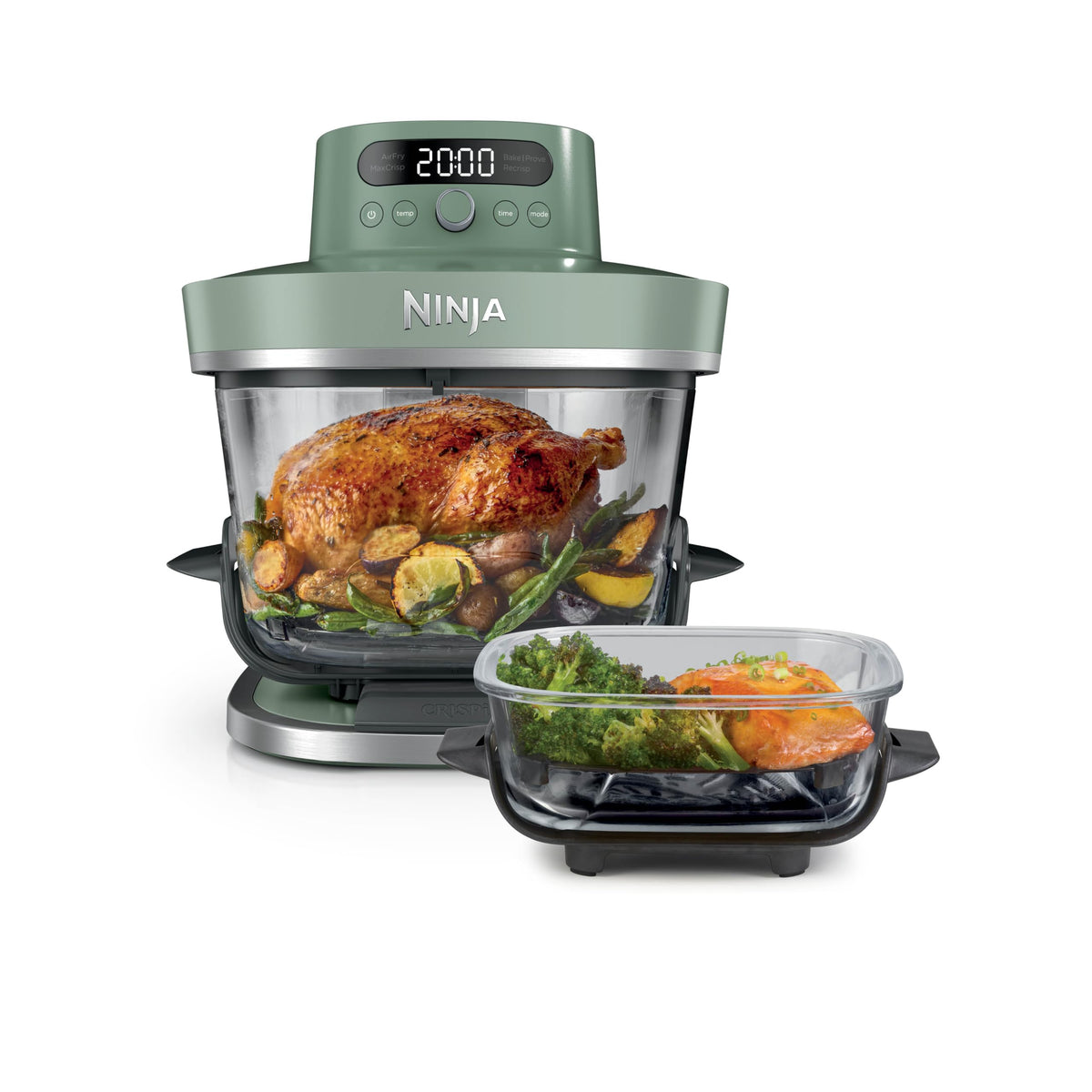 CRISPi PRO XL Glas Heißluftfritteuse 5 Funktionen Moosgrün Heißluftfritteuse mit Glasbehälter