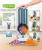 Nicer Dicer Electro PRO 32tlg sage Gemüseschneider elektrisch 9 Aufsätze Reiben Würfeln extrascharfe Klingen