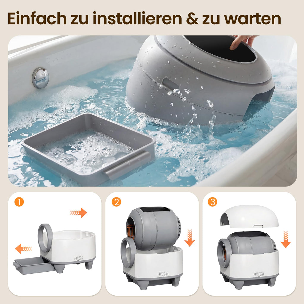 Automatisches Katzenklo 90L Katzentoilette für Mehrkatzenfamilien mit automatischer Selbstreinigung