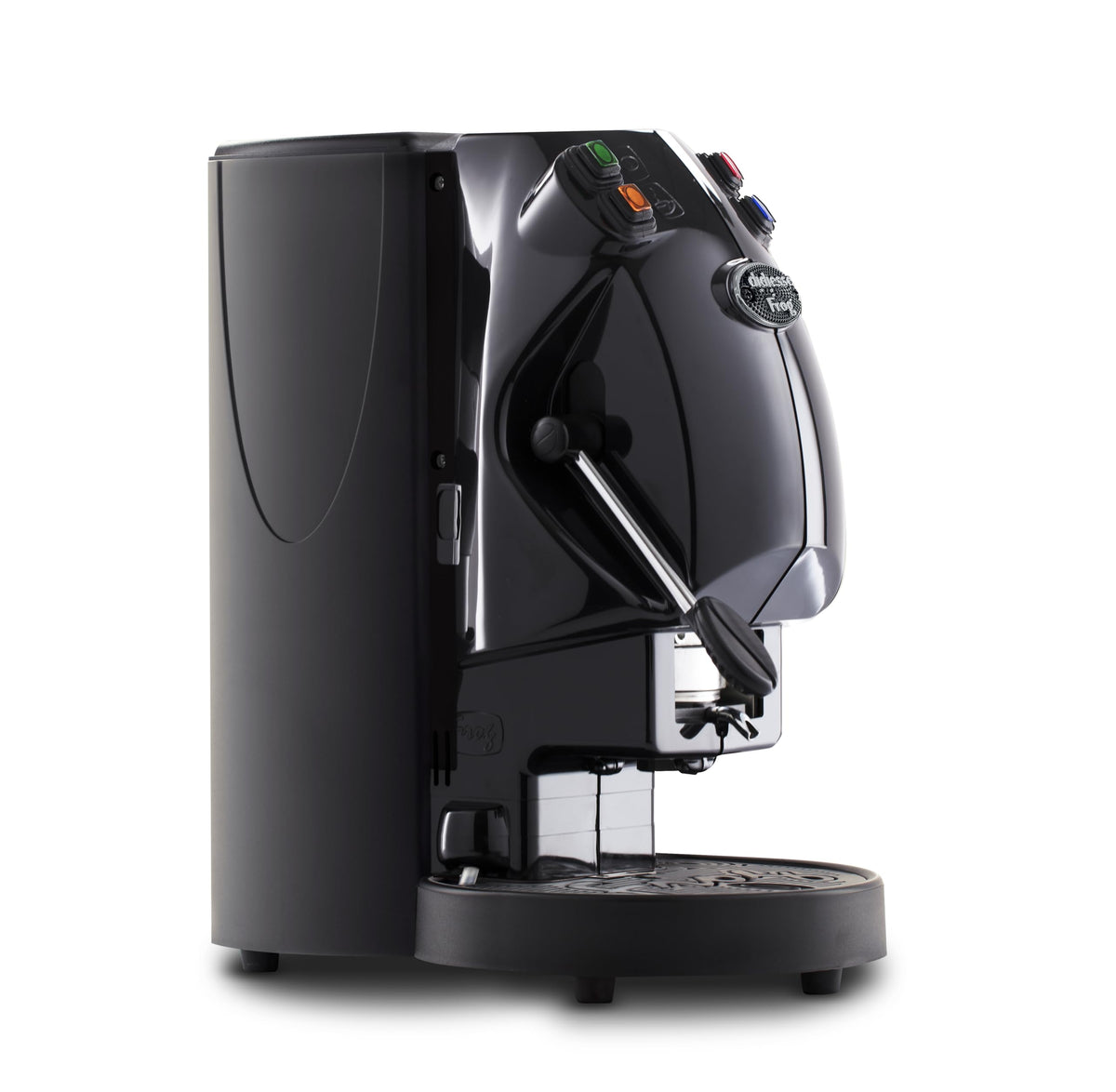 Frog Revolution Kaffeemaschine für Kaffeepads schwarz glänzend für Espresso zu Hause und im Büro 650 W
