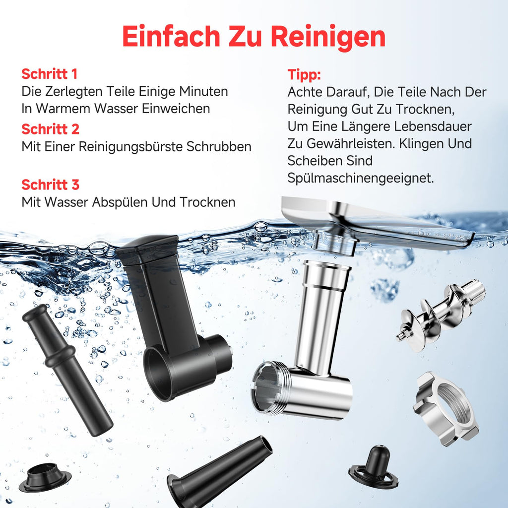Elektrofleischwolf 3000W Max LED Anzeige 9 Stufen Edelstahl Schneideaufsatz Wurstfüller Kibbe Maker Behälter