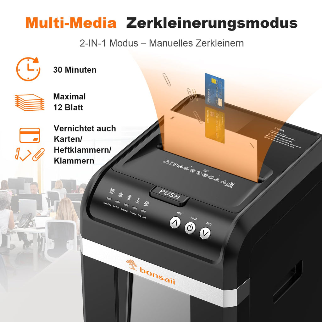 Auto Feed Aktenvernichter für Büro und Home Office 200 Blatt P4 Mikroschnitt Schwarz Papierschredder