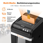 Auto Feed Aktenvernichter für Büro und Home Office 200 Blatt P4 Mikroschnitt Schwarz Papierschredder