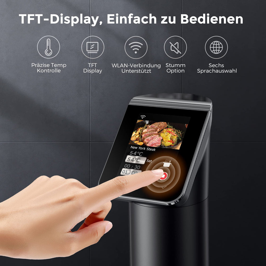 Sous Vide Garer Stick WLAN G330 bis 90°C IPX7 wasserdicht TFT Touch Display 360° Tauchzirkulator Timer