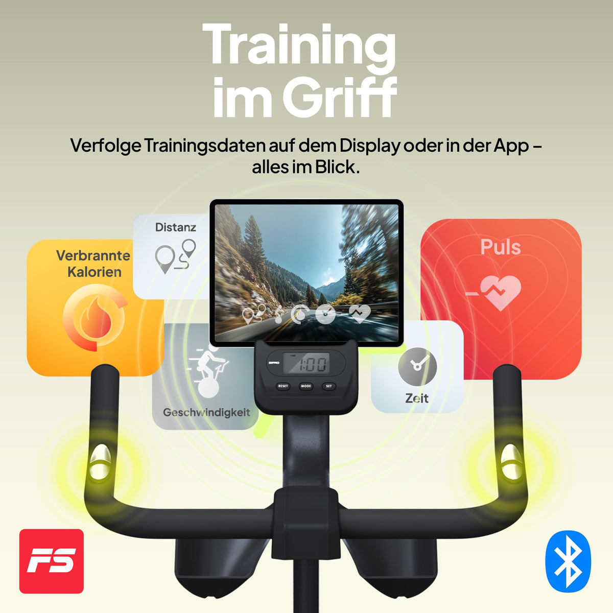 Heimtrainer Fahrrad mit App und Handpuls Ergometer für 145 bis 195 cm für Cardiotraining zu Hause