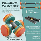 2 in 1 Set Stahl verstellbare Kurzhanteln und Langhanteln 10 kg 2er Set Fitness Hantelset für Heimtraining