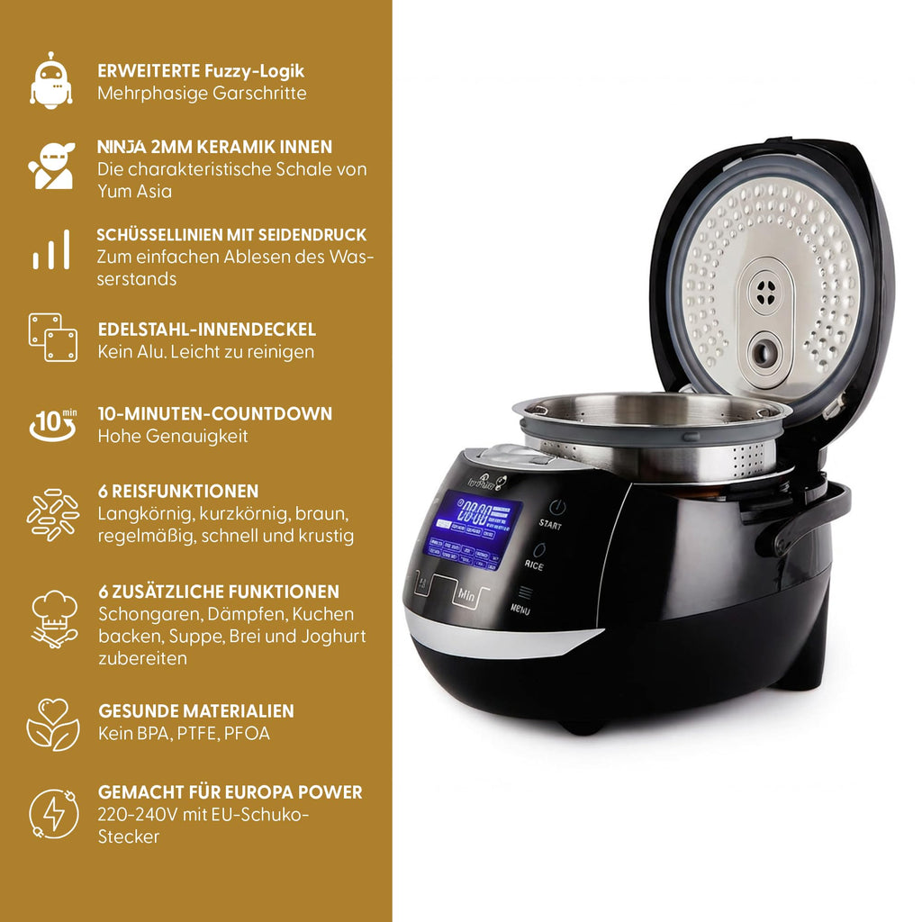 Sakura Reiskocher Keramikschale Fuzzy Logic 8 Tassen 1,5 L 6 Reiskoch 6 Multikoch Touch LED 220 240V EU