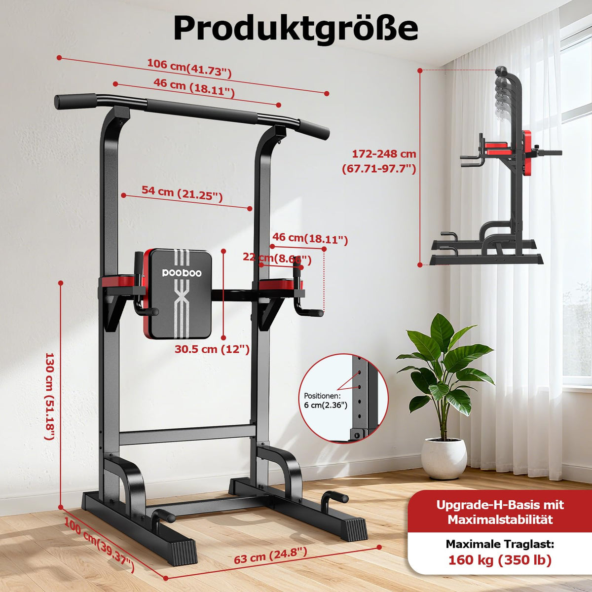 Power Tower Dip Station Klimmzugstange höhenverstellbar multifunktional für Heimtraining mit Elastikseilen