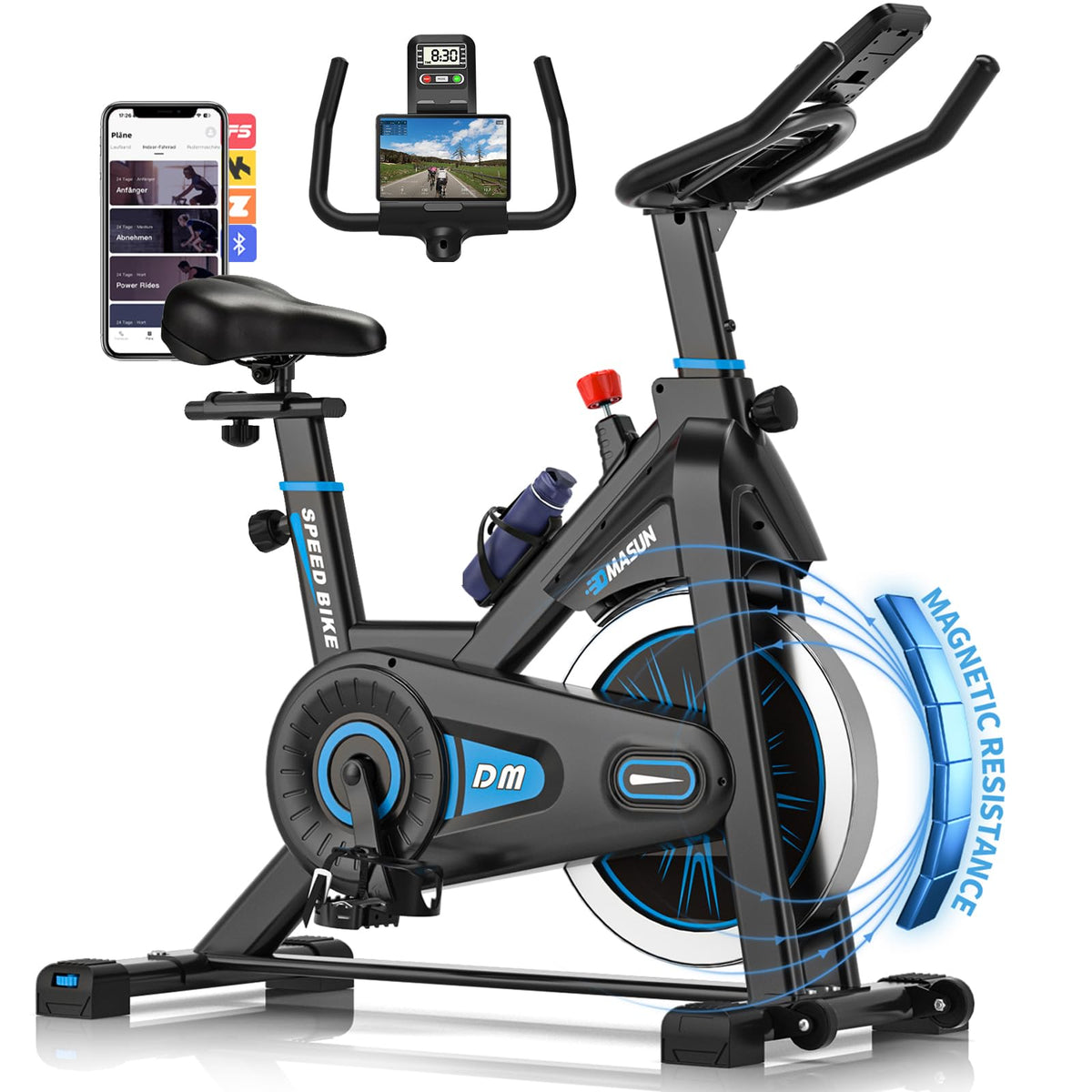 Heimtrainer Fahrrad 100 Prozent Widerstand, leise und stabil, Ergometer mit App und LCD, bis 180 kg belastbar